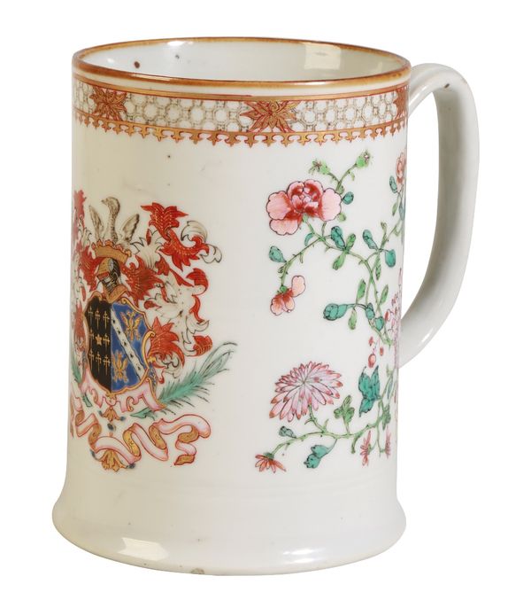 CHINESE FAMILLE ROSE EXPORT ARMORIAL TANKARD