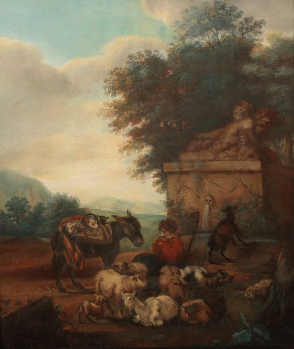 MANNER OF NICHOLAS BERCHEM (1620-1683) A goatherd resting with his herd and donkey