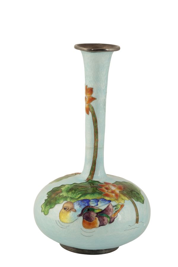 CHINESE SILVER AND CLOISONNE ENAMEL VASE