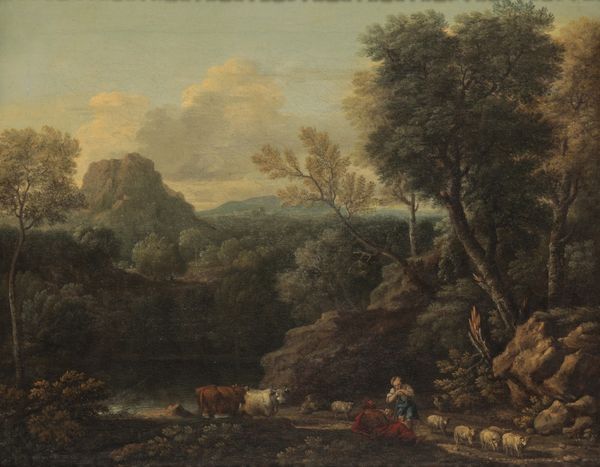 CIRCLE OF JOHN WOOTTON (c. 1682-1765) Drovers resting in an Italianate landscape