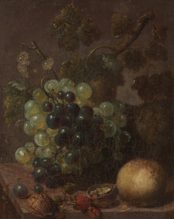 CONTINENTAL SCHOOL Still life study of grapes, fruit and nuts