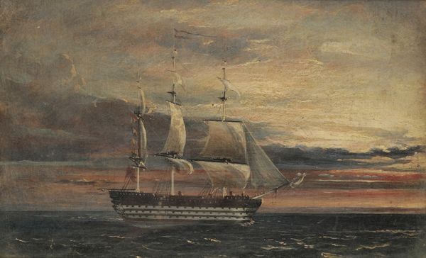 ENGLISH SCHOOL A ship at sunset on calm seas