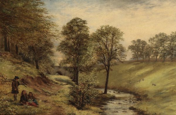 SAMUEL EDMONSTON (1825-1906) 'Brunstone Burn with Frank, Lucine and Alice Edmonston, 1871' 