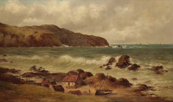 SAMUEL EDMONSTON (1825-1906) Coastal landscape with cottages to the foreground and cliffs beyond