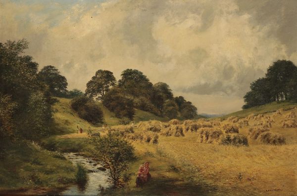 SAMUEL EDMONSTON (1825-1906) Bucolic landscape scene with figures working in the field