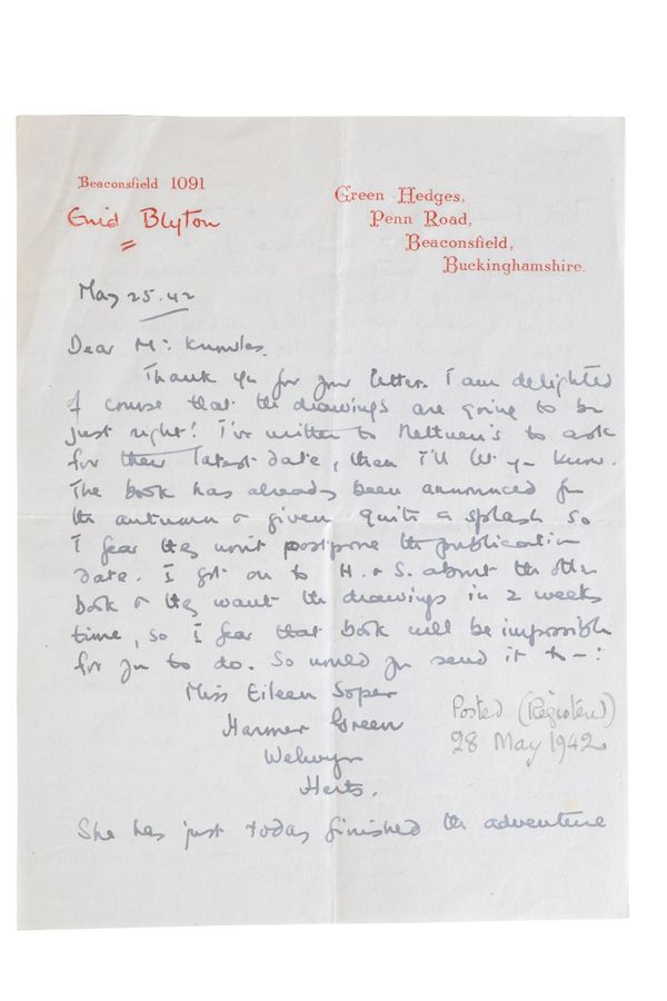 ENID BLYTON HAND WRITTEN LETTER, on her own "Green Hedges Buckinghamshire"