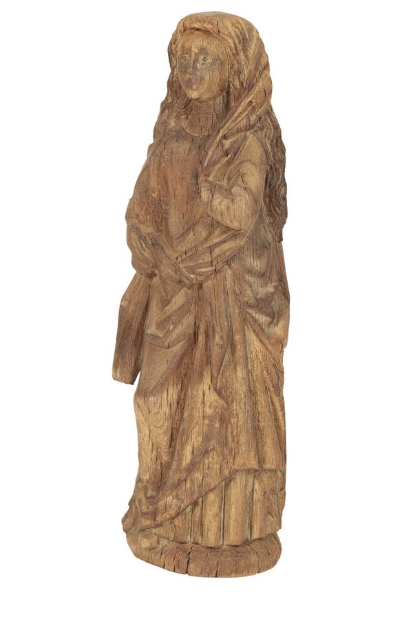 NORTHERN EUROPEAN, PROBABLY NETHERLANDISH, SCULPTED OAK MODEL OF A FEMALE SAINT