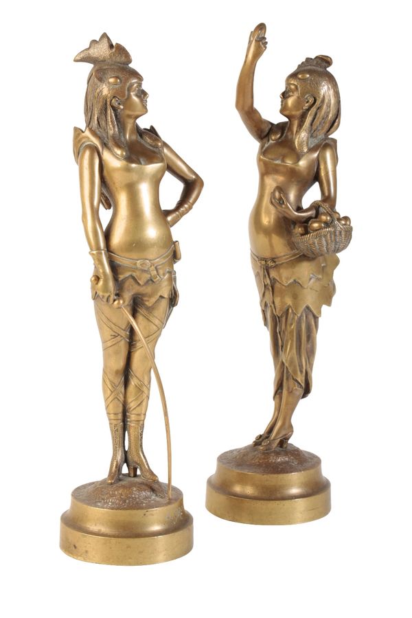 AFTER ALFRED GREVIN AND FRIEDRICH BEER; A PAIR OF BRONZE FIGURES