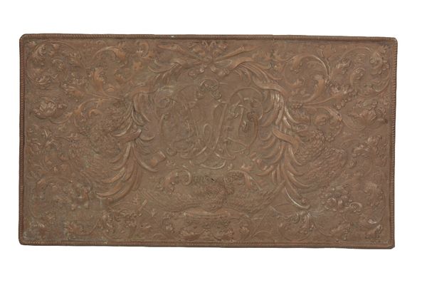 REPOUSSE WORKED COPPER ARMORIAL RELIEF PANEL