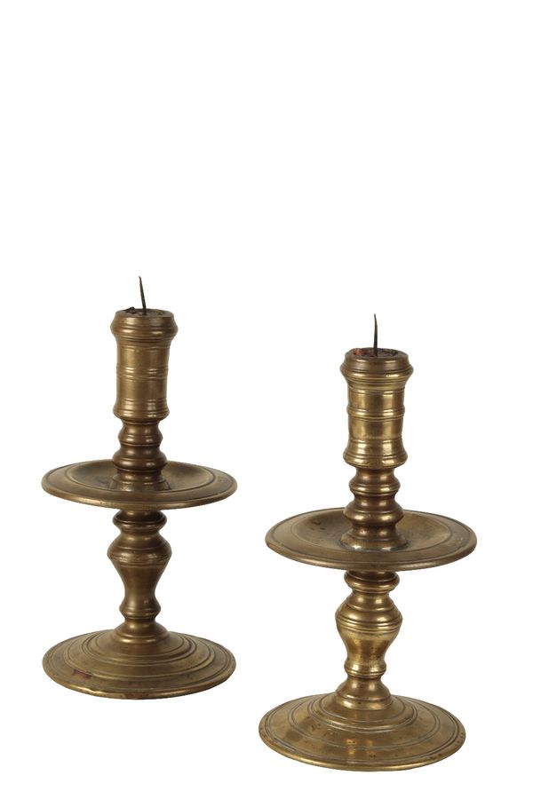 MATCHED PAIR OF DUTCH BRASS HEEMSKERK CANDLESTICKS