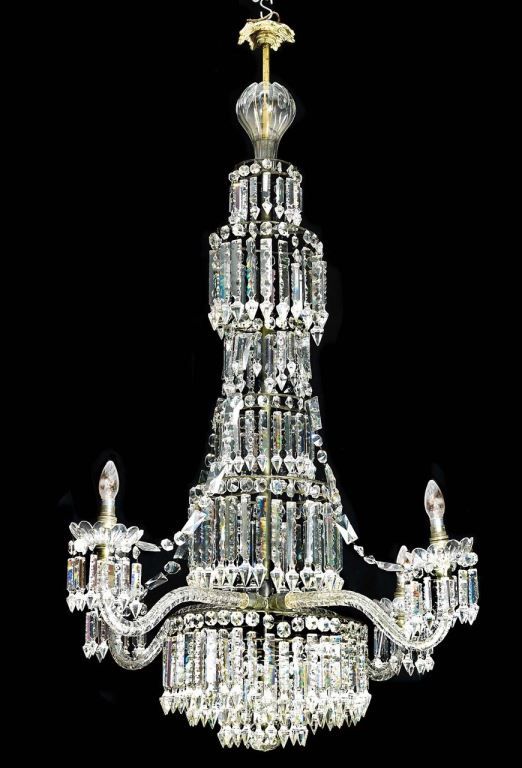 FINE REGENCY CUT GLASS AND SILVER PLATED METAL FOUR LIGHT CHANDELIER