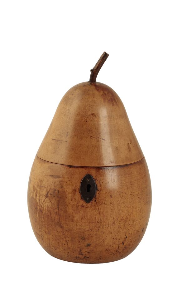 GEORGE III APPLE OR PEARWOOD TEA CADDY IN THE FORM OF A PEAR