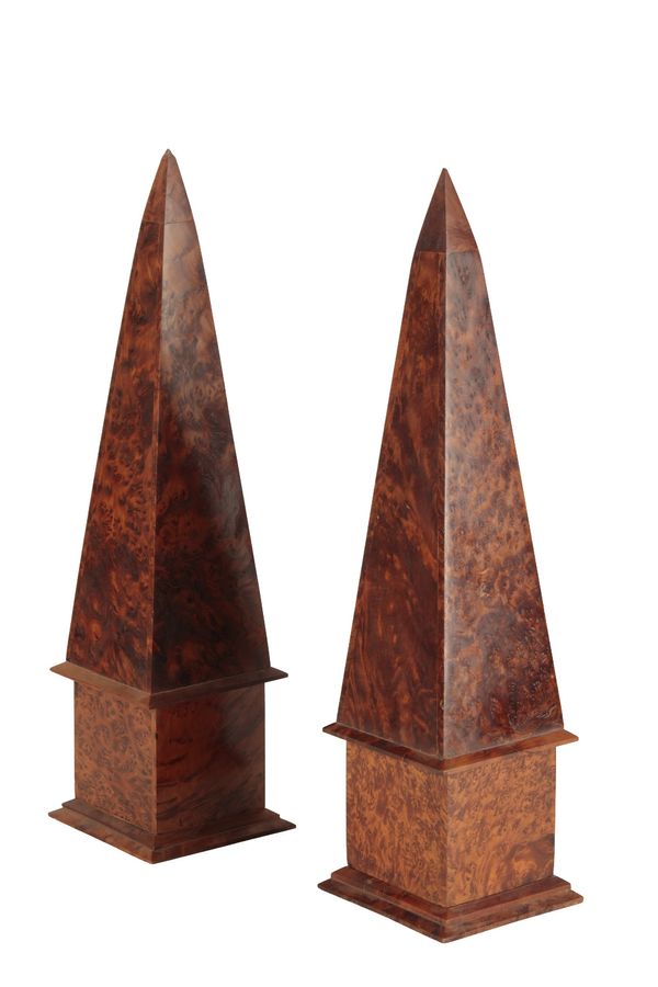 PAIR OF NORTH AFRICAN STAINED THUYAWOOD OBELISKS