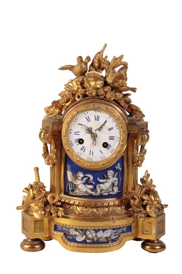 FRENCH ORMOLU AND PORCELAIN MANTLE CLOCK