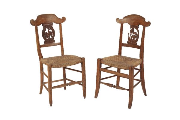 COMPOSED PAIR OF INTERESTING NAPOLEONIC CARVED BEECH SIDE CHAIRS