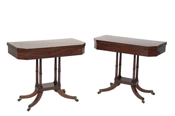 PAIR OF GEORGE IV MAHOGANY AND WALNUT CARD TABLES