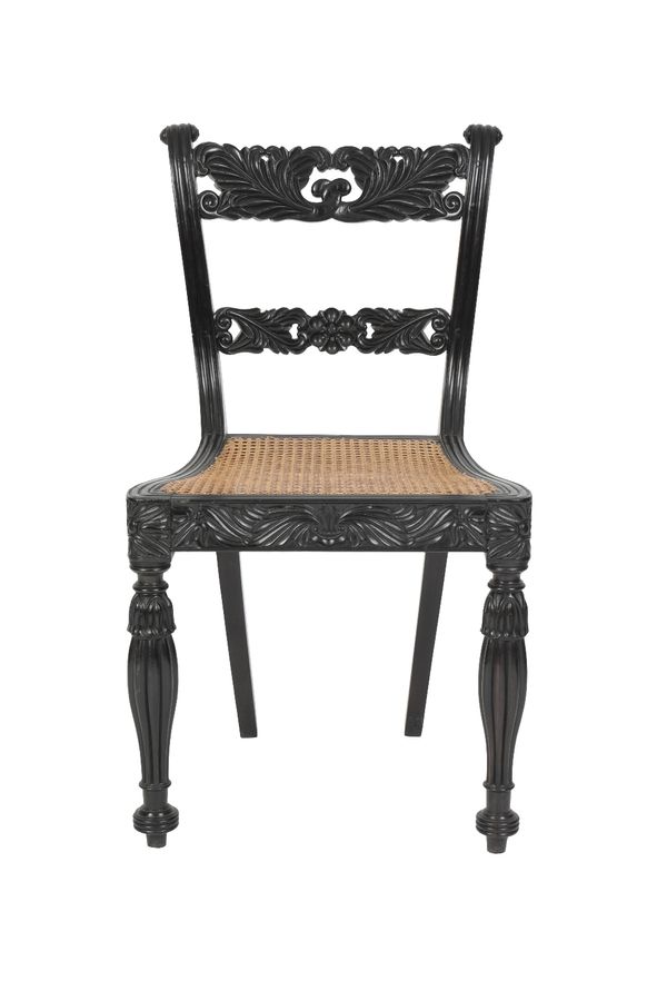 ANGLO INDIAN CARVED EBONY AND CANEWORK SIDECHAIR