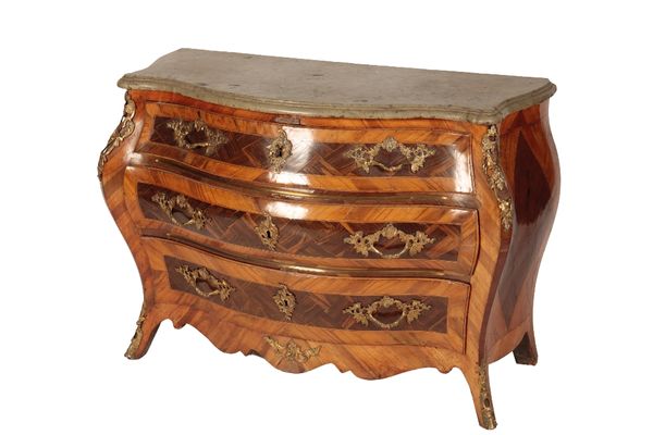 SWEDISH KINGWOOD AND MARQUETRY SERPENTINE COMMODE