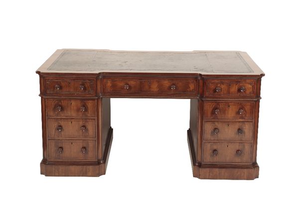 MAHOGANY AND LEATHER INSET PARTNERS' PEDESTAL DESK IN GEORGE III STYLE