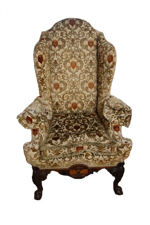 GEORGE II STYLE WALNUT WING ARMCHAIR