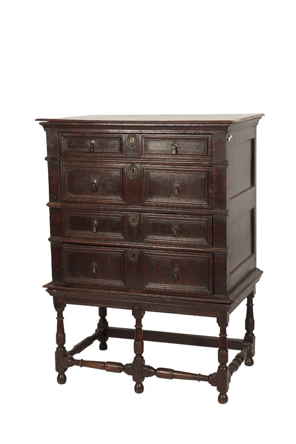 CHARLES II OAK CHEST ON STAND