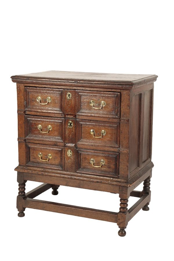 JACOBEAN OAK CHEST ON STAND, ELEMENTS 17TH CENTURY AND LATER