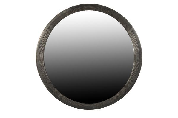 REEDED AND EBONISED WOOD FRAMED CONVEX WALL MIRROR, IN REGENCY TASTE