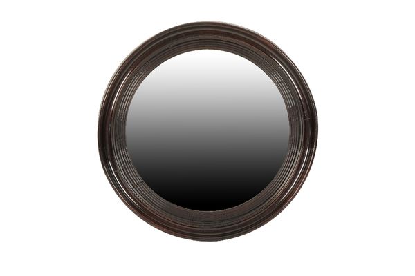 REEDED AND STAINED WOOD FRAMED CONVEX WALL MIRROR, IN REGENCY STYLE