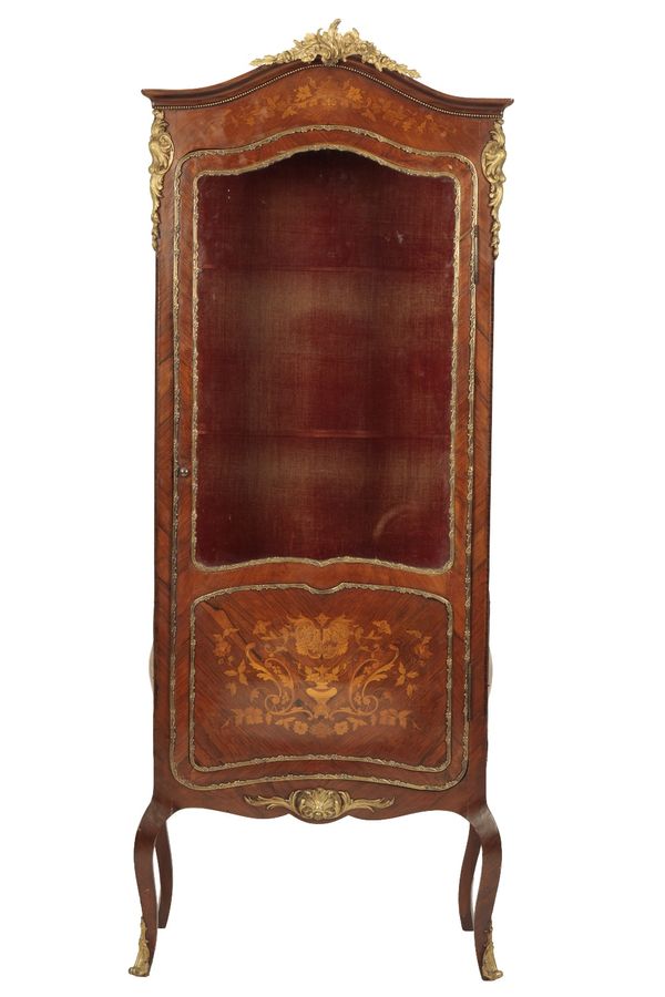 KINGWOOD, MARQUETRY, GLAZED AND GILT BRONZE MOUNTED VITRINE IN LOUIS XV STYLE