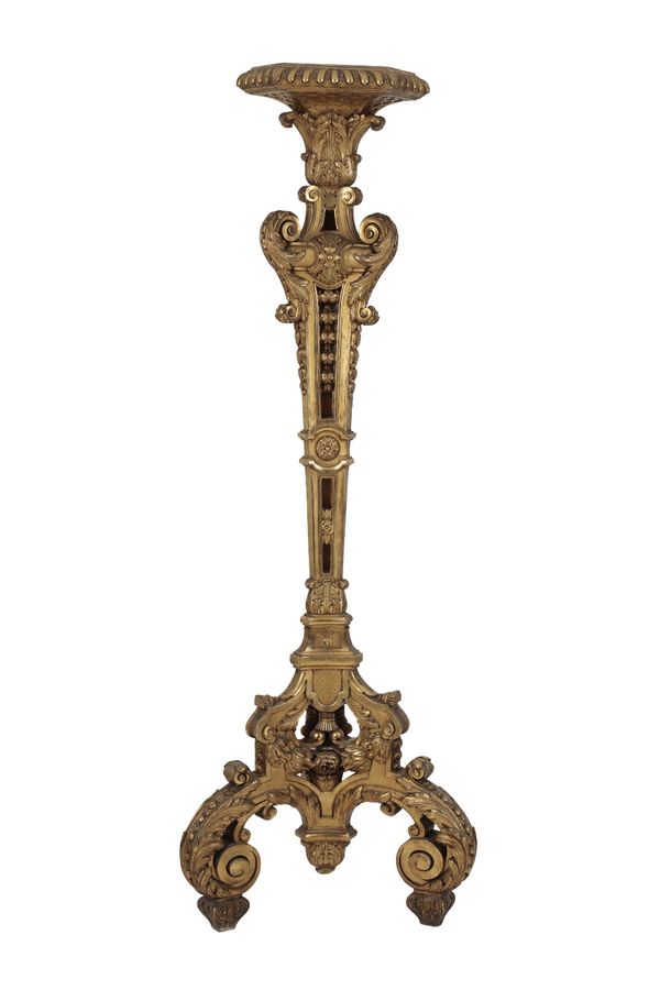 SUBSTANTIAL CONTINENTAL CARVED AND GILTWOOD TORCHERE STAND