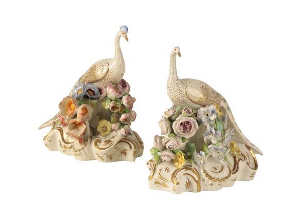 PAIR OF CONTINENTAL PORCELAIN FIGURES OF PEACOCKS