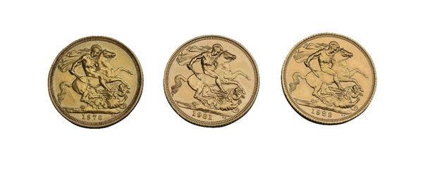 COLLECTION OF FIVE GOLD SOVEREIGNS: 1892, 1914, 1978, 1981, 1982
