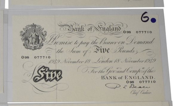 BANK OF ENGLAND £5 NOTE O98 077710 1949 November 18th