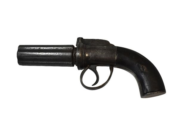 ENGLISH SIX SHOT BAR HAMMER PERCUSSION PEPPERBOX PISTOL circa 1840