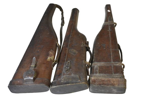 THREE VINTAGE LEATHER "LEG O'MUTTON" GUN CASES (3)