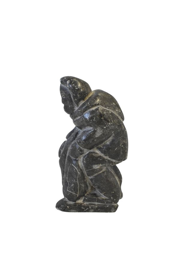 TWO INUIT GREY STONE MALE FIGURES