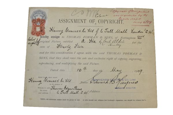 ASSIGNMENT OF COPYRIGHT CERTIFICATE dated 10/5/1909, signed by Cecil Aldin