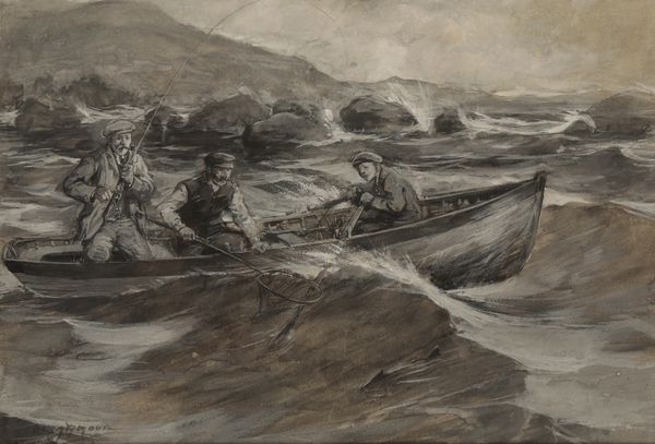GEORGE DENHOLM ARMOUR (1864-1949) Three figures salmon fishing in a small boat