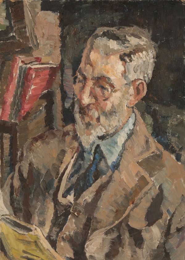 *VLADIMIR POLUNIN (1880-1957) Self portrait of the artist reading, oil on board, 49.5cm x 35cm 