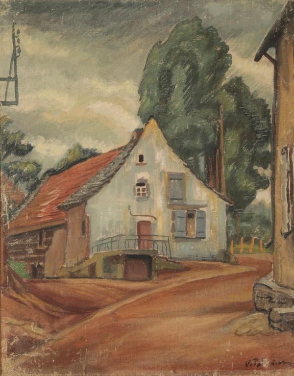 *VLADIMIR POLUNIN (1880-1957) Study of a farm building beside trees