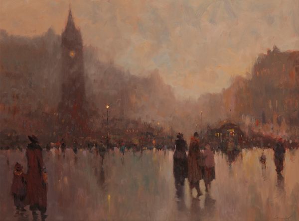 *KEN MORONEY (b. 1949) Street scene at dusk