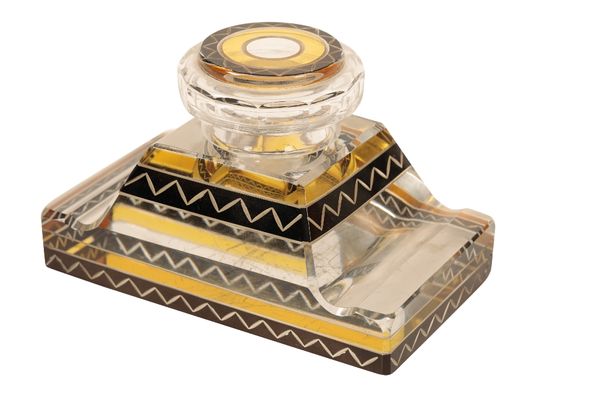 ATTRIBUTED TO THE WIENER WERKSTATTE: A MOSER GLASS INKWELL AND COVER