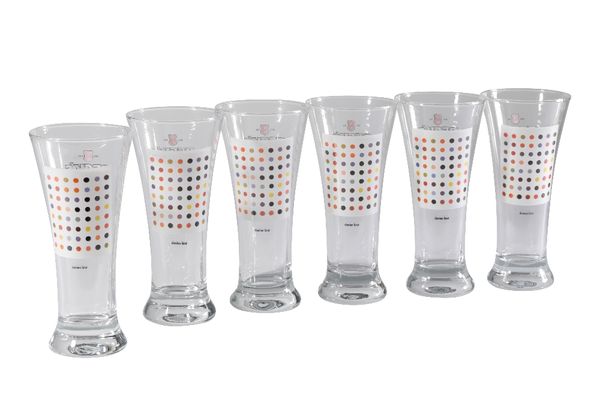 *DAMIEN HIRST FOR BECKS: A SET OF SIX "OPIUM SPOT" BEER GLASSES