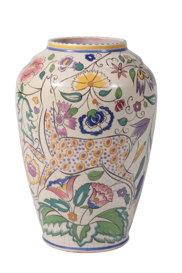 POTTERY POTTERY: A "PERSIAN DEER" TRADITIONAL VASE