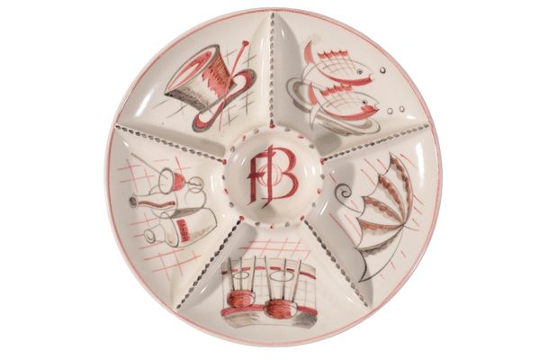 CLAUDE SMALE FOR POOLE POTTERY: A "FESTIVAL OF BRITAIN" HORS D'OEUVRES DISH