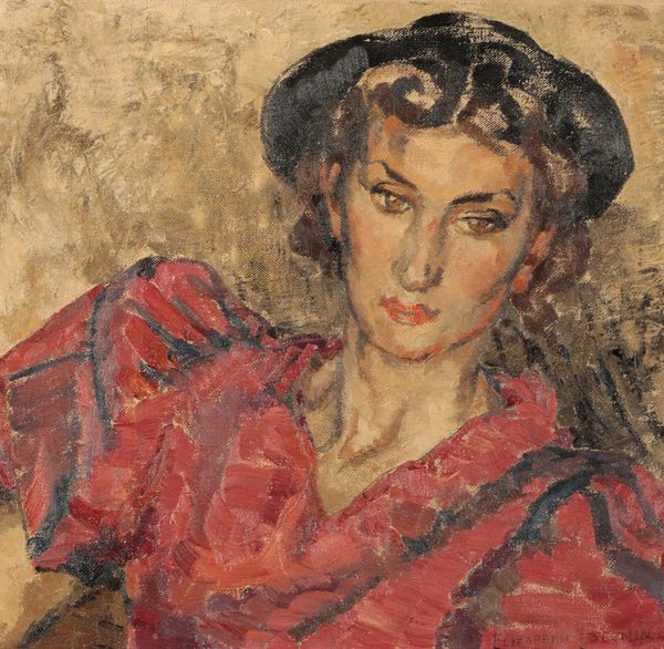 *ELIZABETH VIOLET POLUNIN (1887-1950) A bust-length portrait of a stylish young woman
