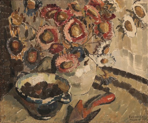 *ELIZABETH VIOLET POLUNIN (1887-1950) Still life study of a vase of flowers, a trowel and a pot