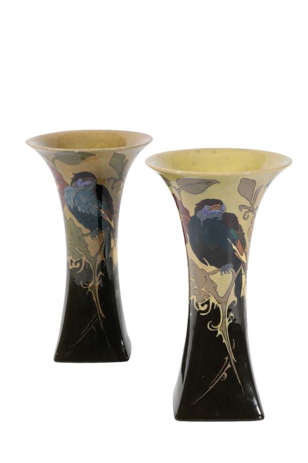 ROZENBURG: A NEAR PAIR OF DEN HAAG EARTHENWARE GLAZED VASES