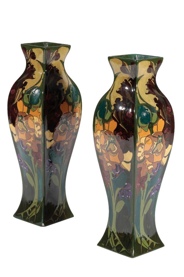 ROZENBURG: A PAIR OF DEN HAAG EARTHENWARE GLAZED VASES