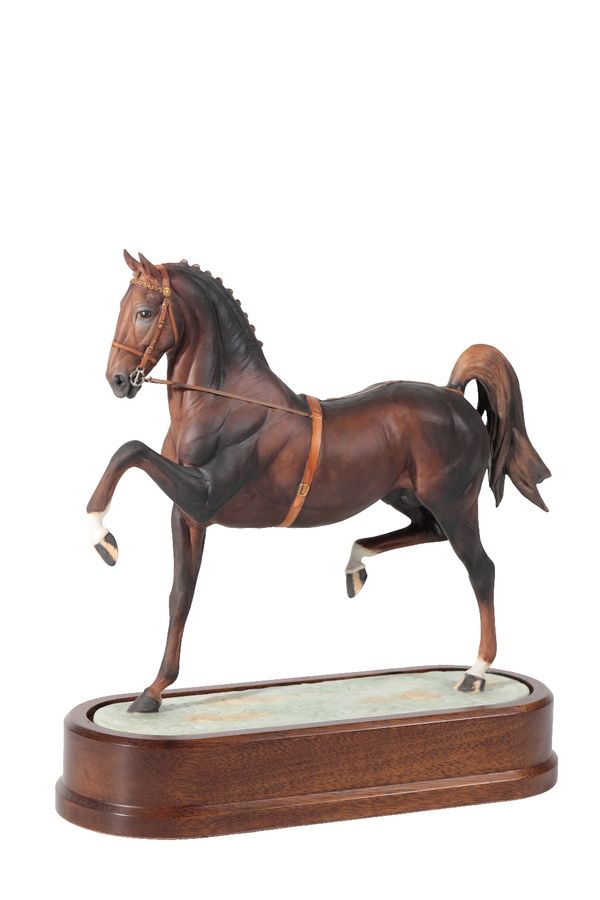 *DORIS LINDER FOR ROYAL WORCESTER: A "HACKNEY STALLION" PORCELAIN FIGURE